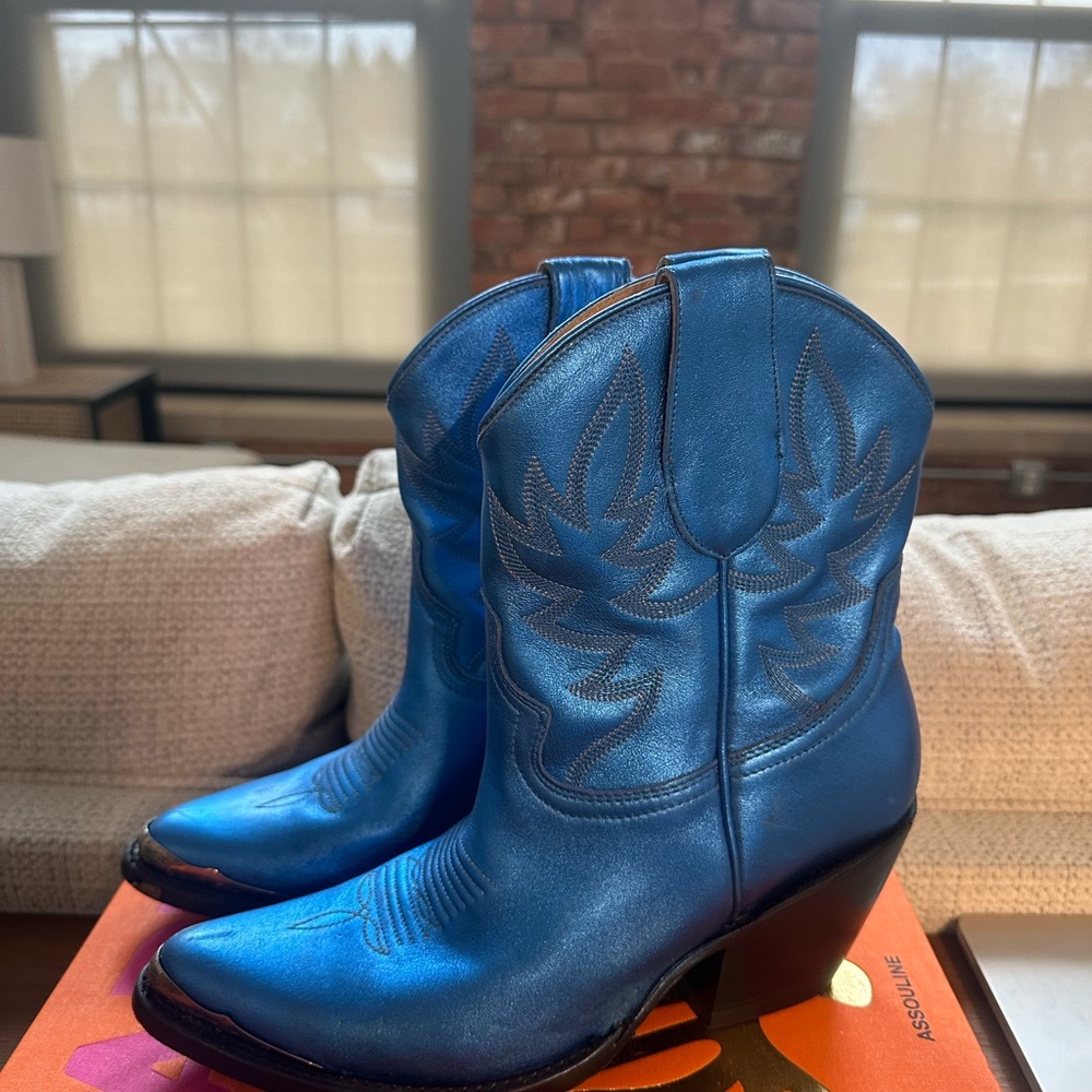 Blue Metallic Western Cowgirl Boots